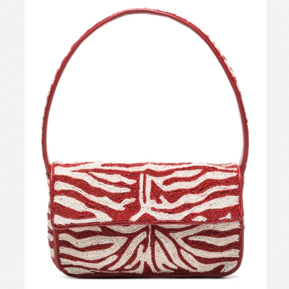 STAUD Handbags - NWT STAUD Tommy Beaded Bag, Scarlet/White